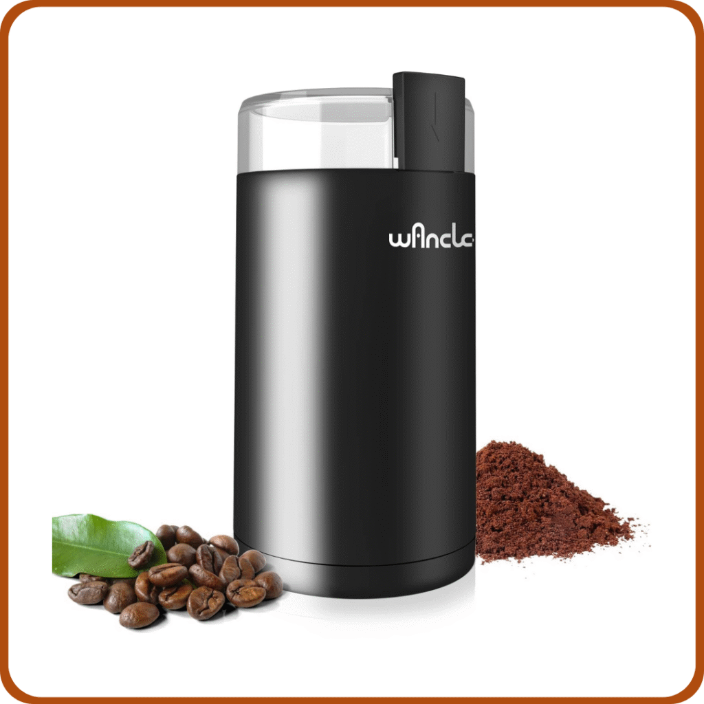 Molinillo de café eléctrico, Wancle molinillo de semillas, Molino de café de un toque (para frijoles, especias, etc.), con cepillo de limpieza (Negro+Negro)