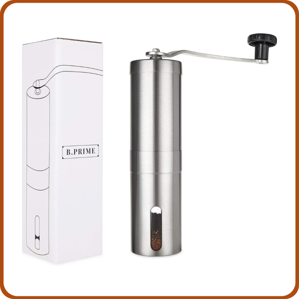 B.PRIME molinillo de café manual con mecanismo de cerámica - Molinillo de café manual de acero inoxidable con ajuste continuo del grado de molido