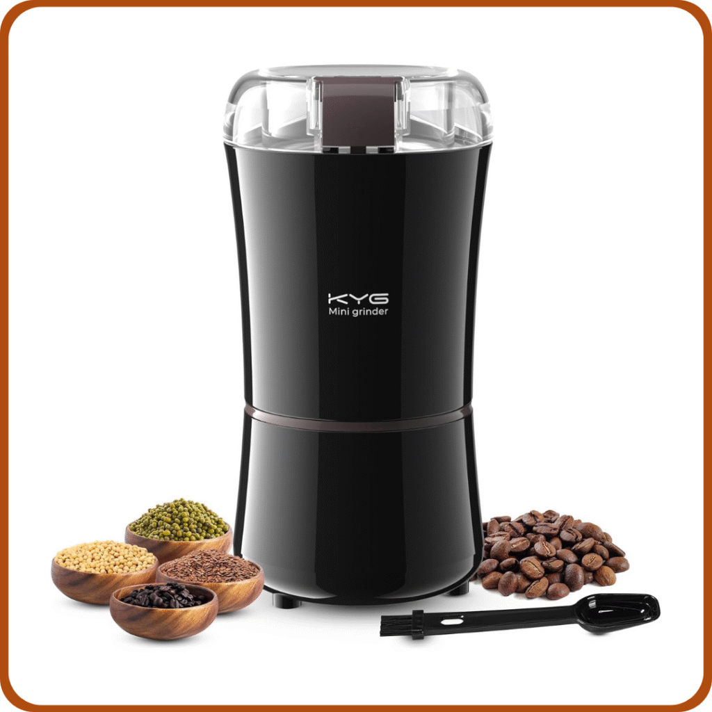 KYG Molinillo de Café Eléctrico para Granos Espresso, Frutos Secos y Granos, Potente Molinillo de Café Compacto Funcionamiento con un Solo Toque y Cuchillas de Acero Inoxidable 200w Negro 